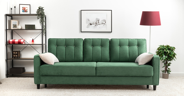 Диван-кровать прямой Арно ТД 566 велюр Лаки 20 хвойный зеленый, Vertical 910 молочно-серый