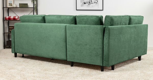 Диван-кровать угловой Арно ТД 566 велюр Лаки 20 хвойный зеленый, Vertical 910 молочно-серый, сборка на любую сторону