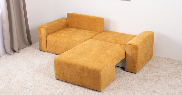 Диван-кровать угловой Оксфорд 714 композиция 1, шенилл STORM 8 горчичный, модульная система, сборка на любую сторону