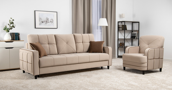 Диван-кровать прямой Черри ТД 284 велюр Irida 02 светло-бежевый, Эвита шоколад бежево-коричневый