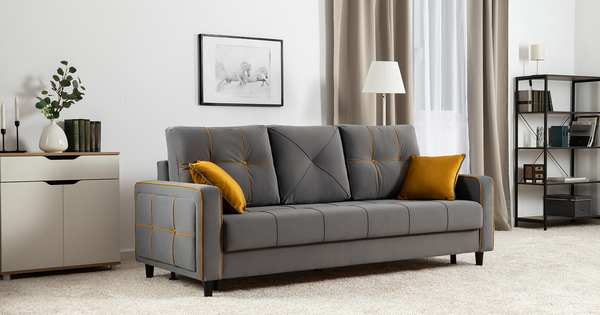 Диван-кровать прямой Черри ТД 287 велюр Irida 21 серый, Эвита умбер горчичный