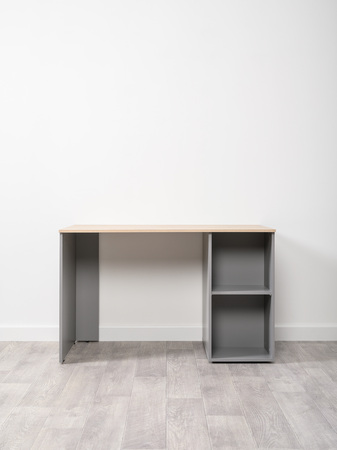 Стол письменный Лайт 12.163 серый шифер, дуб белый exclusive OW D4430, сборка на любую сторону, два варианта сборки тумбы