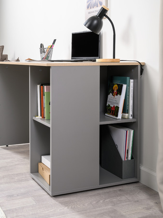 Стол письменный Лайт 12.163 серый шифер, дуб белый exclusive OW D4430, сборка на любую сторону, два варианта сборки тумбы