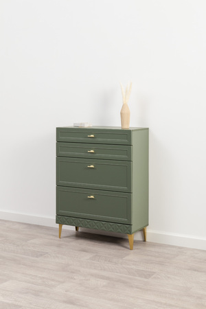 Комод Марион 16.249 дымчатый зеленый K521, олива шагрень AG 1050 ПВХ, белый PE шагрень