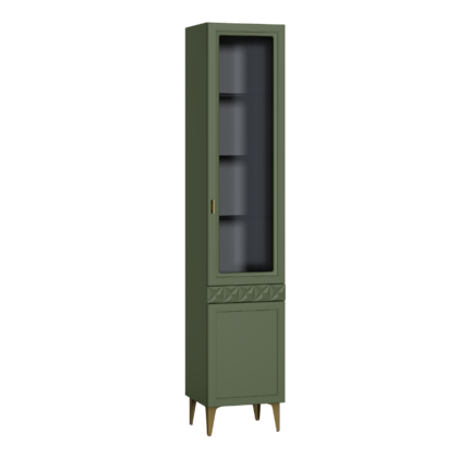 Шкаф-витрина Марион 16.397.01 дымчатый зеленый K521, олива шагрень AG 1050 ПВХ 9собирается на любую сторону)