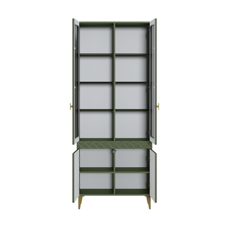 Гостиная Марион композиция 2 дымчатый зеленый K521, олива шагрень AG 1050 ПВХ, белый PE шагрень (собирается на любую сторону)