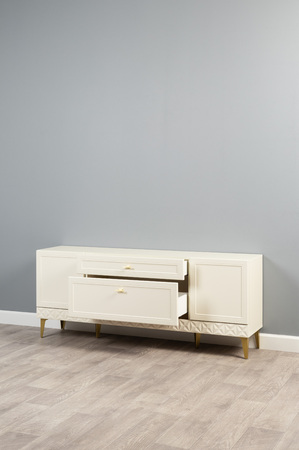 Гостиная Марион композиция 2 слоновая кость С341 PE, слоновая кость 6898 ПВХ, белый PE шагрень (собирается на любую сторону)