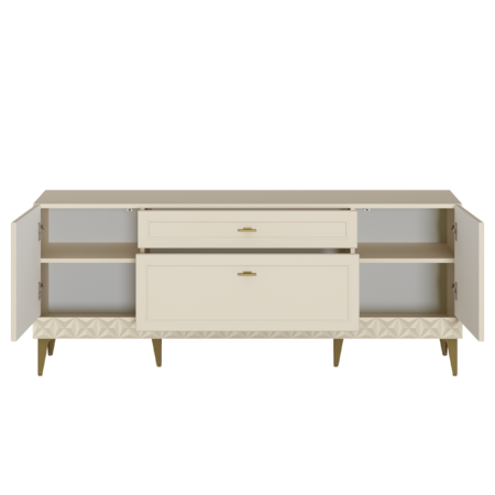 Гостиная Марион композиция 2 слоновая кость С341 PE, слоновая кость 6898 ПВХ, белый PE шагрень (собирается на любую сторону)