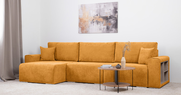 Диван-кровать угловой Оксфорд 714 композиция 2, STORM 8 горчичный, модульная система, сборка на любую сторону