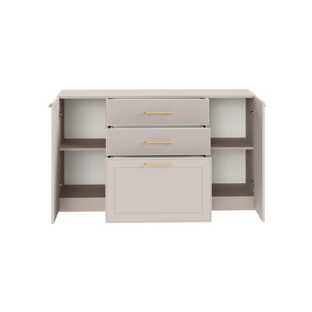 Гостиная Ричфорд композиция 2 с карнизами, кашемир 5981 BS, моно керамика D166-2 ПВХ, белый PE шагрень (собирается на любую сторону)