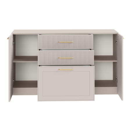 Гостиная Ричфорд композиция 2 с карнизами, кашемир 5981 BS, моно керамика D166-2 ПВХ, белый PE шагрень (собирается на любую сторону)