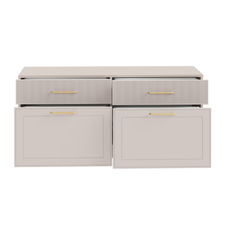 Гостиная Ричфорд композиция 2 с карнизами, кашемир 5981 BS, моно керамика D166-2 ПВХ, белый PE шагрень (собирается на любую сторону)